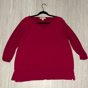 MICHAEL KORS Women's V-Neck Red Top 1X
